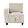 Modern Living Room Furniture 1pc Beige Chair with One Arm, Storage Pouch and Charging Ports Corduroy Fabric Upholstery