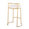 Round Fuji 26" Contemporary Fixed-Height Counter Stool in Gold Metal and White Faux Leather by LumiSource - Set of 2