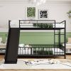 Full over Full Size Metal Bunk Bed with Slide and Guardrails, Black