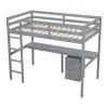 Twin Loft Wood Bed with Under-bed, Built-in Desk, a Storage Cabinet of 2 Drawers, Guardrails, Ladder,Grey