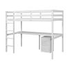 Twin Loft Wood Bed with Under-bed, Built-in Desk, a Storage Cabinet of 2 Drawers, Guardrails, Ladder,White