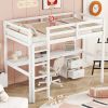 Twin Loft Wood Bed with Under-bed, Built-in Desk, a Storage Cabinet of 2 Drawers, Guardrails, Ladder,White