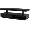 U-Can LED Coffee Table with Storage, Modern Center Table with 2 Drawers and Display Shelves, Accent Furniture with LED Lights for Living Room,Black