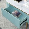 Glam Contemporary Light Teal 1pc Sofa Table White Faux Marble Top Living Room Side Table Open Bottom Shelve