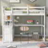 Twin Size Loft Bed with Desk and Shelves, Two Built-in Drawers, White (old SKU: GX000803AAK-1)