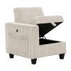 Modern Living Room Furniture 1pc Beige Chair with One Arm, Storage Pouch and Charging Ports Corduroy Fabric Upholstery