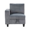 Modern Living Room Furniture 1pc Dark Gray Chair with One Arm, Storage Pouch and Charging Ports Corduroy Fabric Upholstery