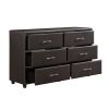 Contemporary Design Bedroom 1pc Dresser of 6 Drawers Faux Leather Upholstery, Dark Brown Furniture