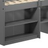 Grey Twin Loft Bed with Built-in Drawers and Bookshelf