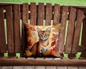 Chausie Cat in Fall Leaves Throw Pillow Machine Washable, Indoor Outdoor Decorative Pillow for Couch, Bed or Patio, 14Hx14W