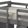 Grey Twin Loft Bed with Built-in Drawers and Bookshelf