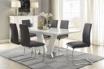 Sleek Contemporary Style Side Chairs Set of 2, Gray Faux Leather Diamond Pattern Stitching Chrome Metal Finish Dining Room Furniture