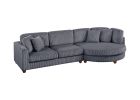 Contemporary 2pc Sectional Set XL Plush Corduroy Fabric Dark Gray LAF Sofa RAF Round Chaise w Pillows Living Room Couch