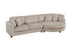 Contemporary 2pc Sectional Set XL Plush Corduroy Fabric Camel Color LAF Sofa RAF Round Chaise w Pillows Living Room Couch