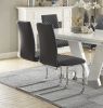 Sleek Contemporary Style Side Chairs Set of 2, Gray Faux Leather Diamond Pattern Stitching Chrome Metal Finish Dining Room Furniture