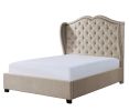 Modern Traditional Beige Upholstered Queen Bed Button-Tufted Wing Back Headboard Design Nailhead Trim Wooden Bedroom Furniture 1pc