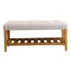 Light Grey and Oak Tufted Padded Seat Bench