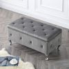 1pc Glam 38 Inches Storage Ottoman Bench for Upholstered Tufted Gray Velvet Polyester Organizer Bedroom Living Room Entryway Hallway