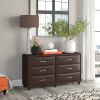 Contemporary Design Bedroom 1pc Dresser of 6 Drawers Faux Leather Upholstery, Dark Brown Furniture