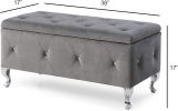 1pc Glam 38 Inches Storage Ottoman Bench for Upholstered Tufted Gray Velvet Polyester Organizer Bedroom Living Room Entryway Hallway