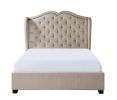 Modern Traditional Beige Upholstered Queen Bed Button-Tufted Wing Back Headboard Design Nailhead Trim Wooden Bedroom Furniture 1pc