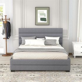 Queen Upholstered Platform Bed with Twin Size Trundle and Two Drawers (Color: Grey)