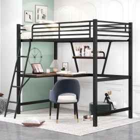 Twin Size Loft Metal&MDF Bed with Desk and Shelf (Color: Black)